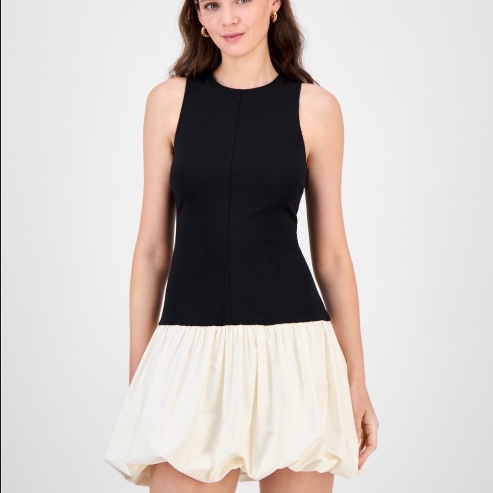 Rachel Rachel Roy Mini Dress Women M New Black Ivory Bubble Hem MSRP $129